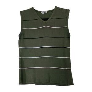 Basic Equipment Sleeveless Striped Ribbed Sweater Womens L Olive Green Boho Y2K
